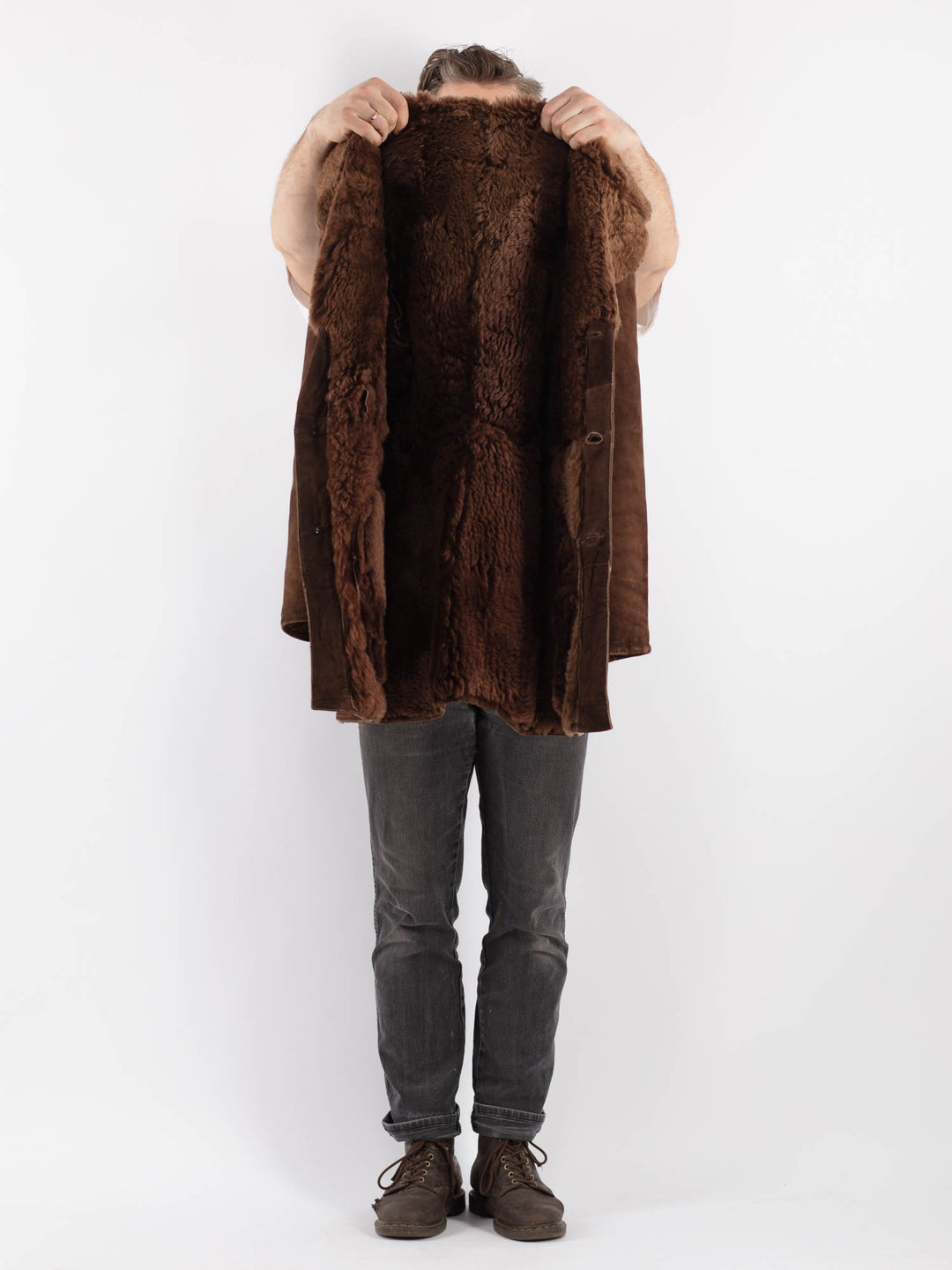 Vintage Men Sheepskin Coat in BrownZ608