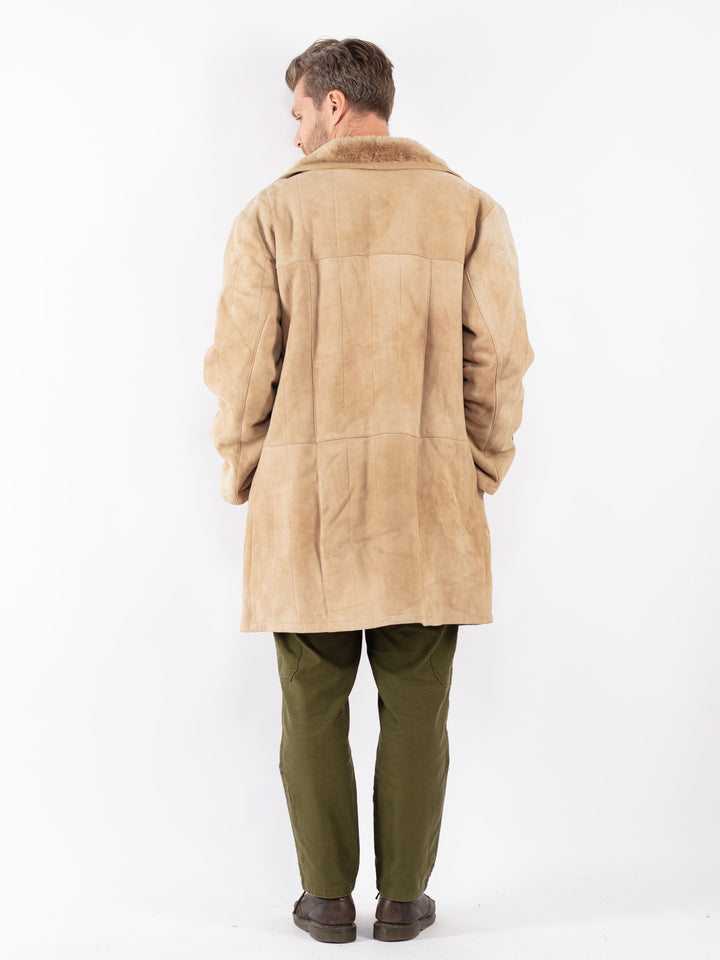 Vintage Men Sheepskin Coat in Beige