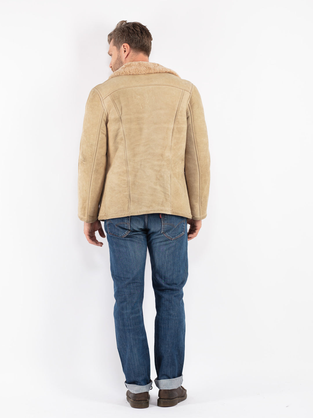 Vintage Men Sheepskin Jacket in Beige