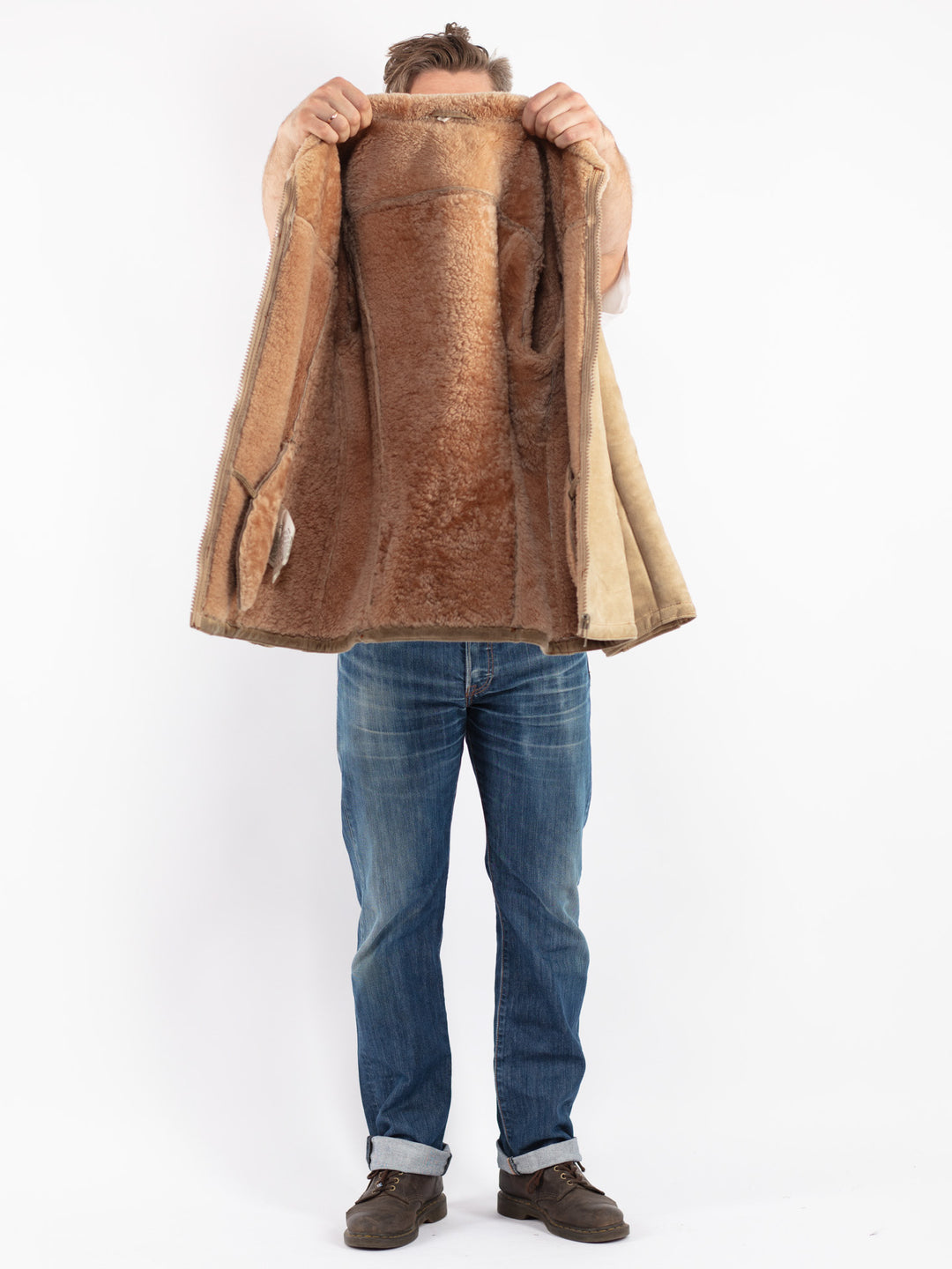 Vintage Men Sheepskin Jacket in Beige