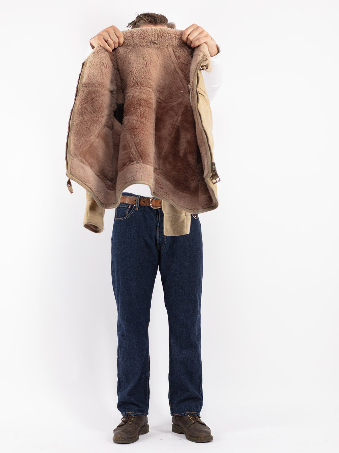 Vintage 70's Men Sheepskin Jacket in Beige