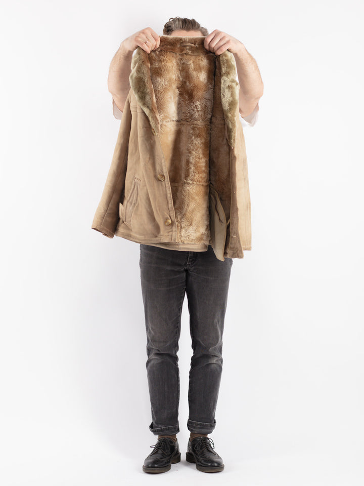 Vintage 70's Men Sheepskin Jacket in Beige