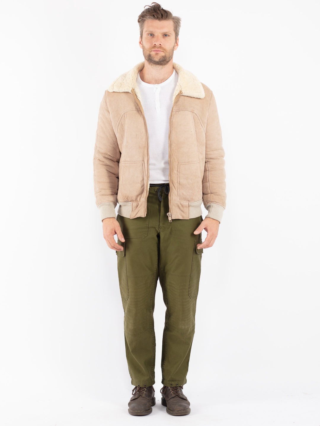 Vintage 70's Men Sheepskin Jacket in Beige