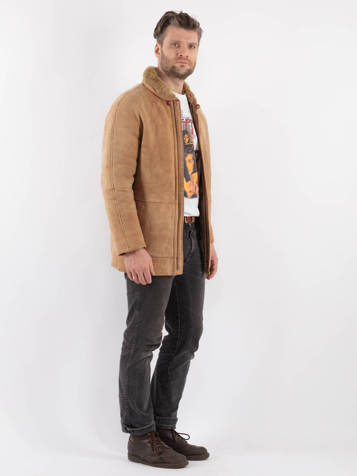 Vintage 70's Men Sheepskin Jacket in Beige