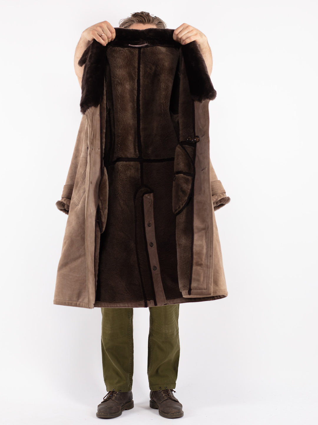 Vintage 70's Men Sheepskin Coat in Beige