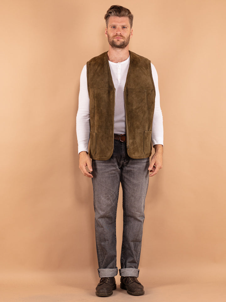 Vintage 70. gadu vīriešu aitādas veste zaļā krāsā