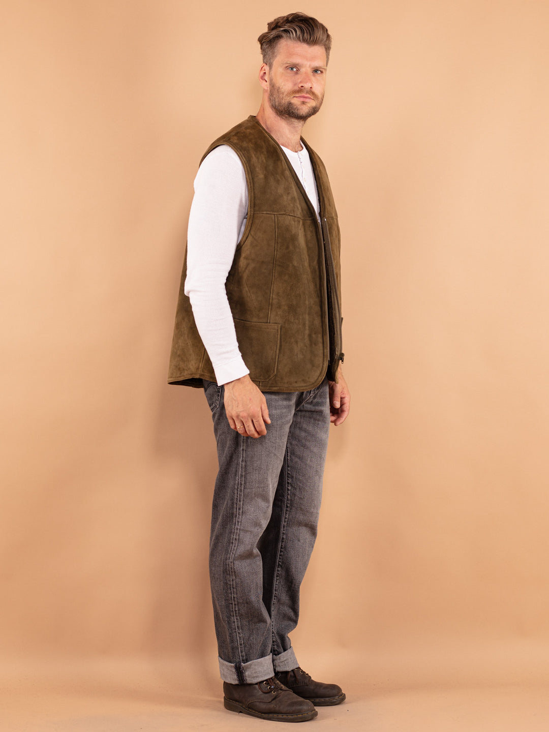 Vintage 70. gadu vīriešu aitādas veste zaļā krāsā