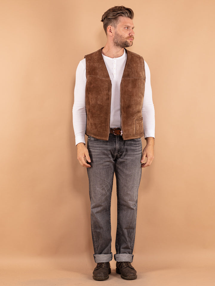 Vintage 70. gadu vīriešu aitādas veste brūnā krāsā