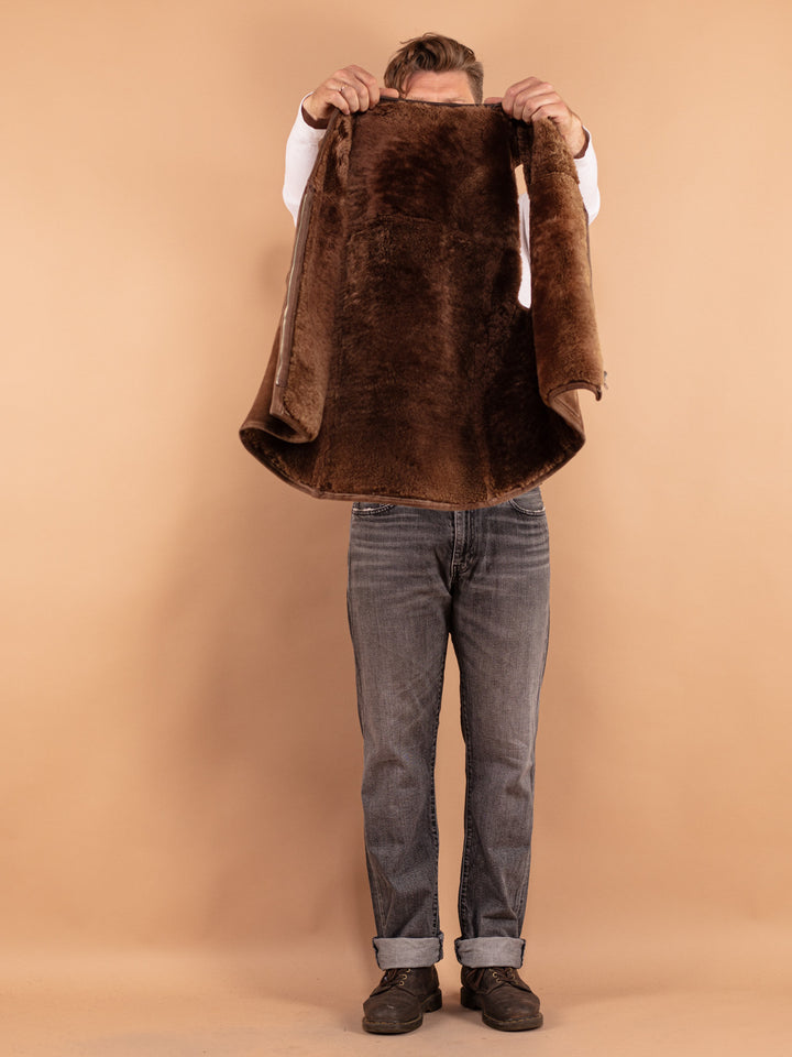 Vintage 70. gadu vīriešu aitādas veste brūnā krāsā
