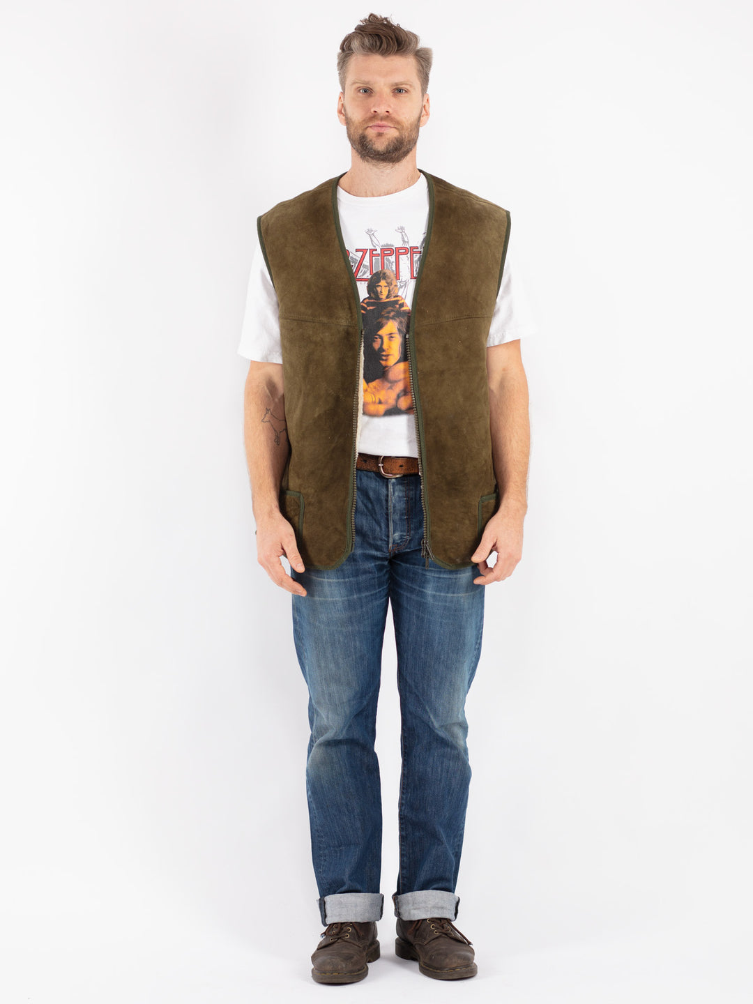 Vintage 70's Men Sheepskin Vest in Green