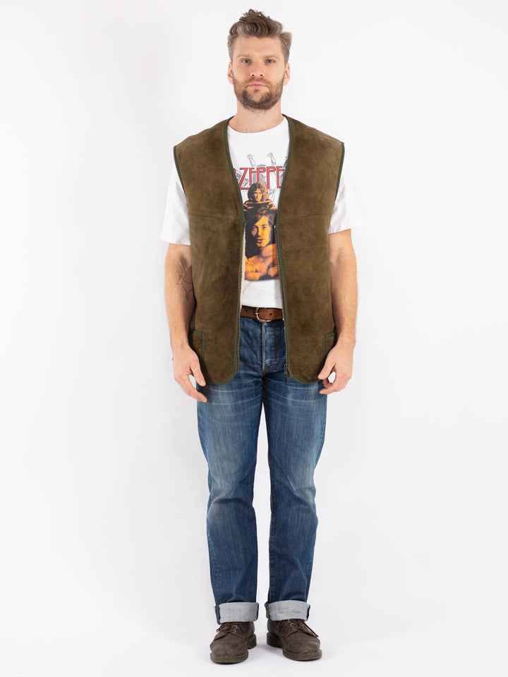 Vintage 70's Men Sheepskin Vest in Green