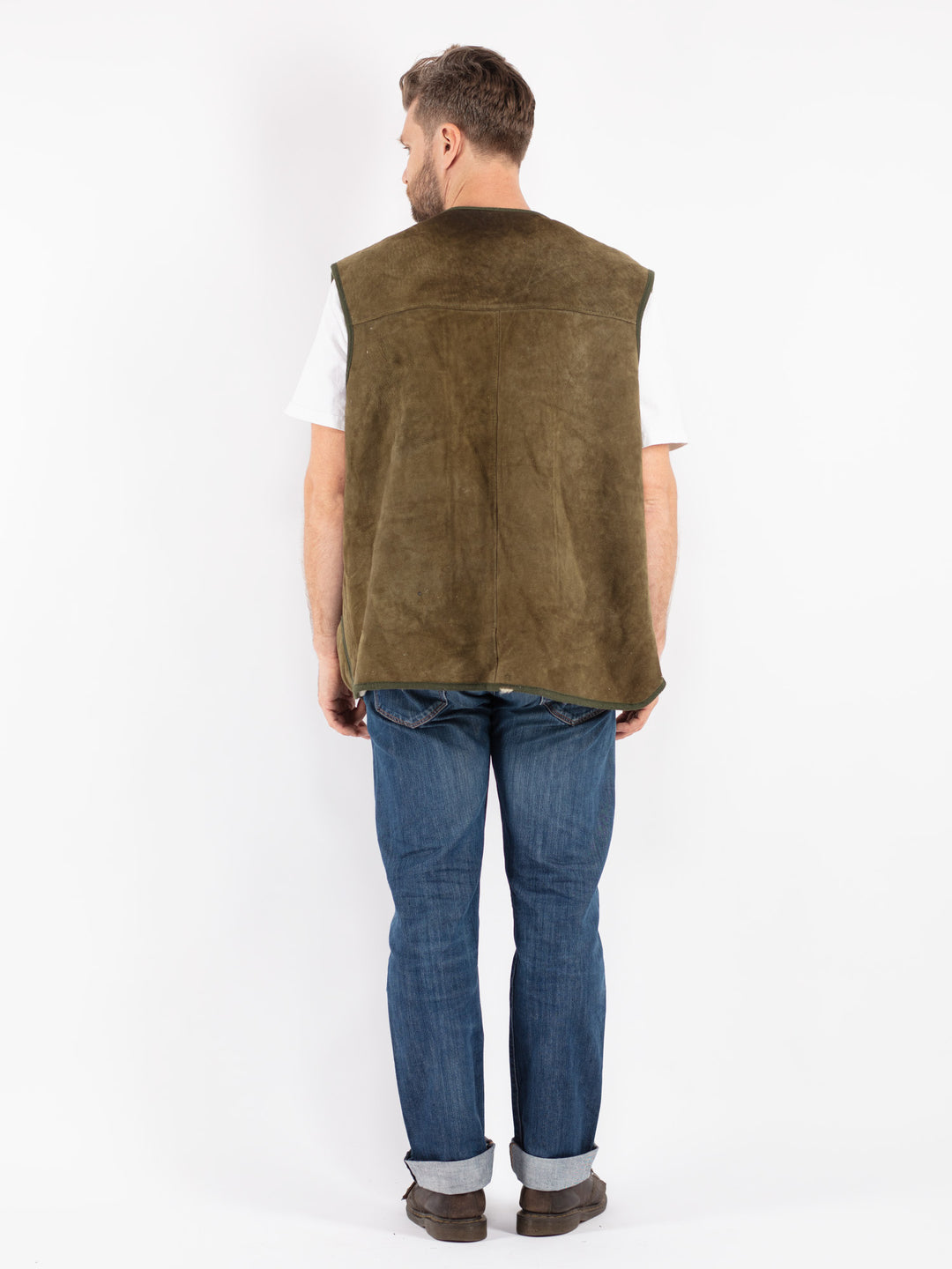 Vintage 70's Men Sheepskin Vest in Green