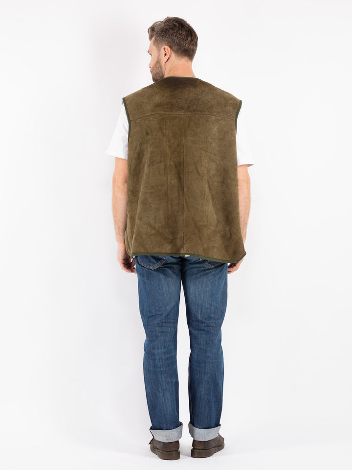 Vintage 70's Men Sheepskin Vest in Green