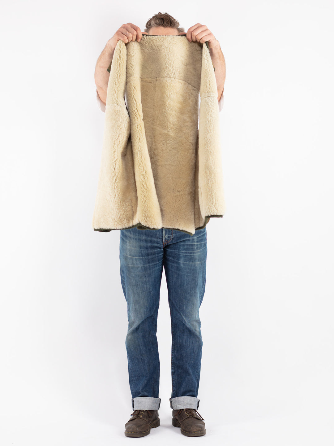 Vintage 70's Men Sheepskin Vest in Green