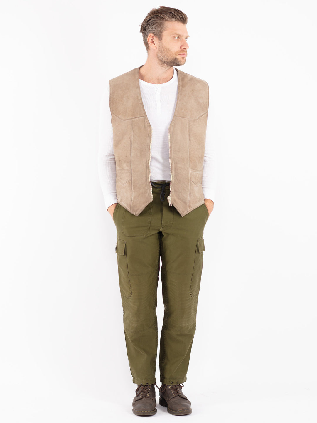 Vintage 70's Men Sheepskin Vest in Beige