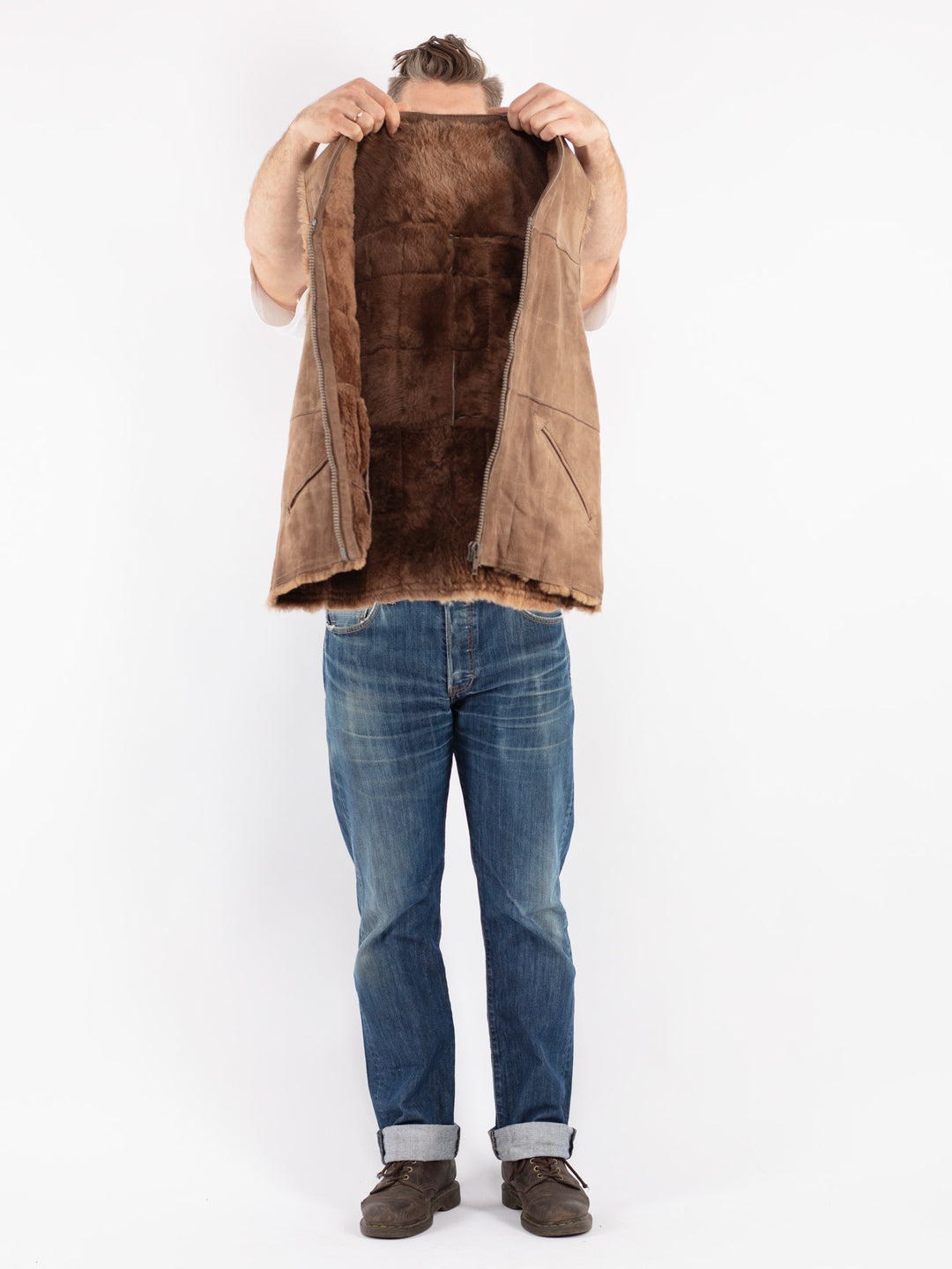 Vintage 70's Men Sheepskin Vest in Beige