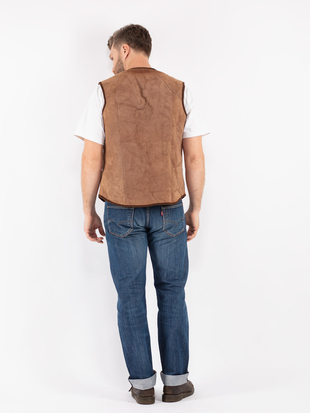 Vintage 70's Men Sheepskin Vest in Beige