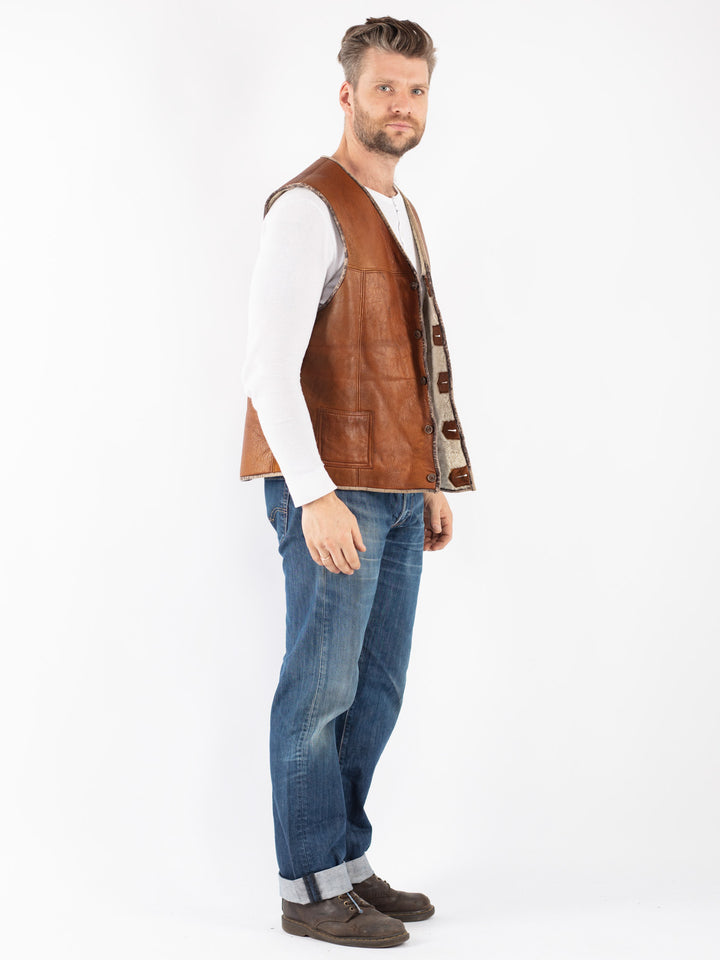 Vintage 70's Men Sheepskin Vest in Brown