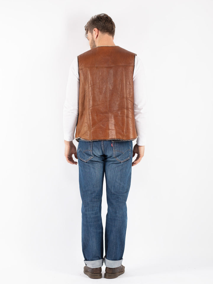 Vintage 70's Men Sheepskin Vest in Brown