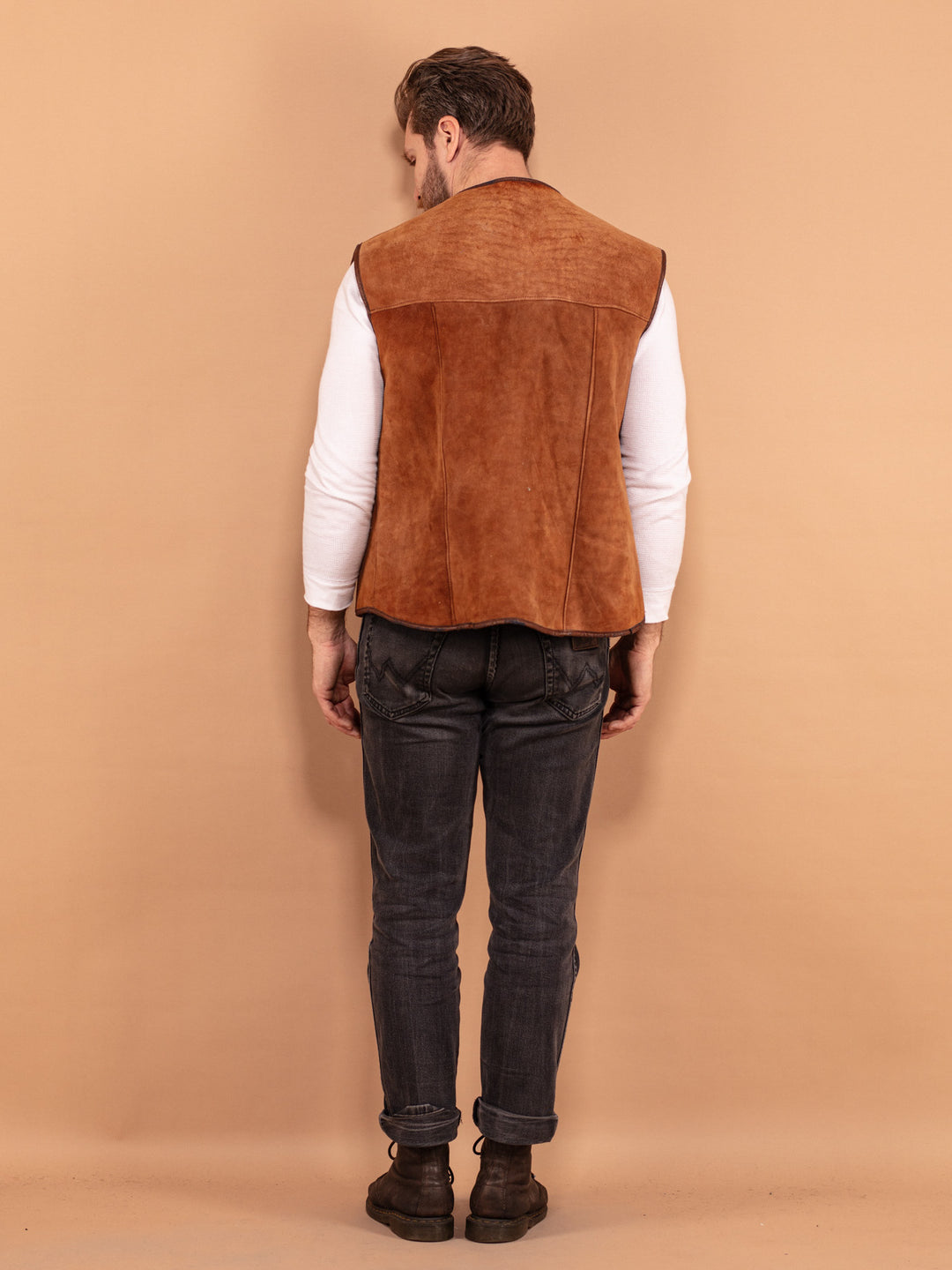 Vintage 70. gadu vīriešu aitādas veste brūnā krāsā