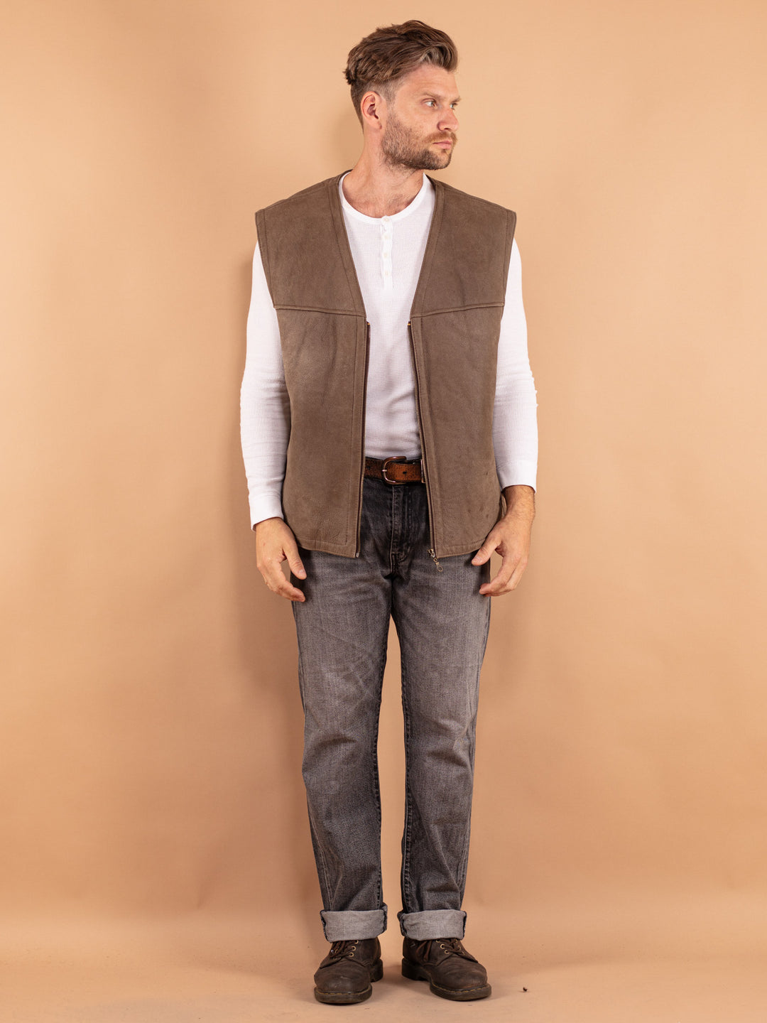 Vintage 70. gadu vīriešu aitādas veste bēšā krāsā