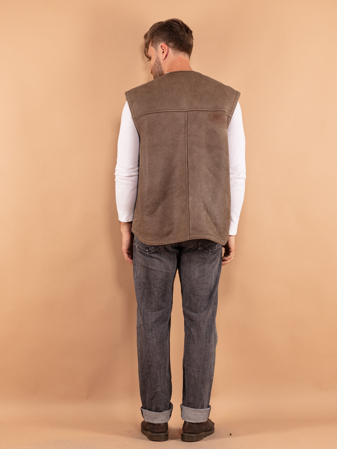 Vintage 70. gadu vīriešu aitādas veste bēšā krāsā