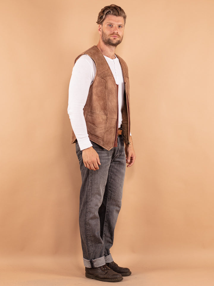 Vintage 70. gadu vīriešu aitādas veste bēšā krāsā