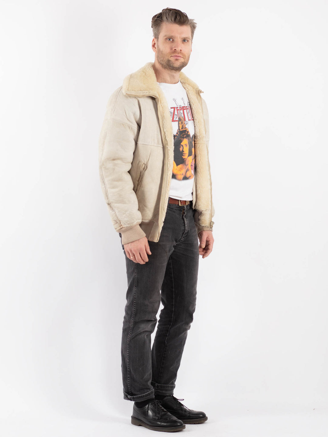 Vintage 70's Men Sheepskin Jacket in BeigeZ482