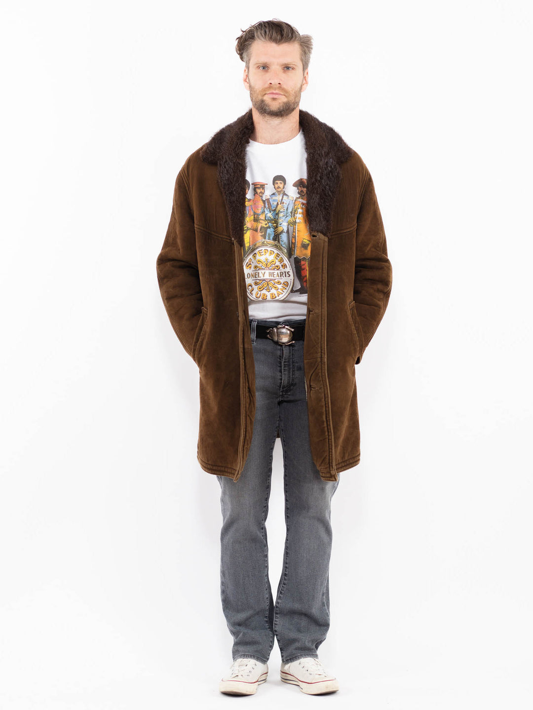 Vintage 70's Men Suede Sherpa Coat in BrownZ1955