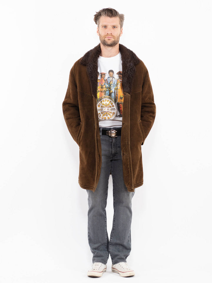 Vintage 70's Men Suede Sherpa Coat in BrownZ1955