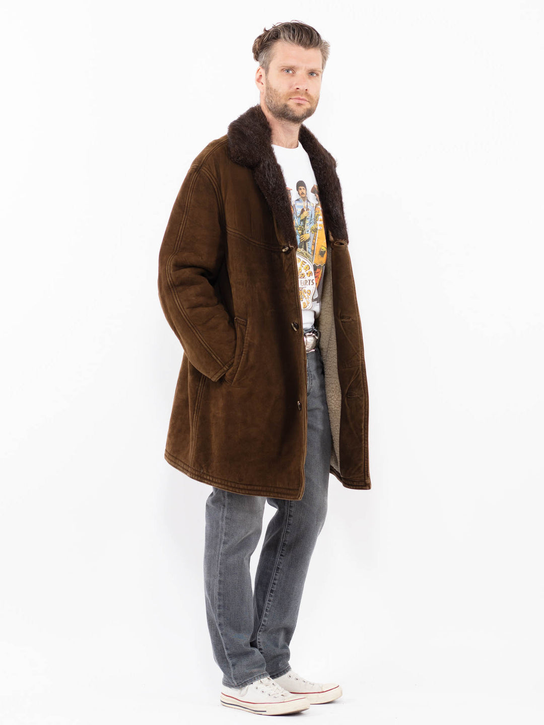 Vintage 70's Men Suede Sherpa Coat in BrownZ1955