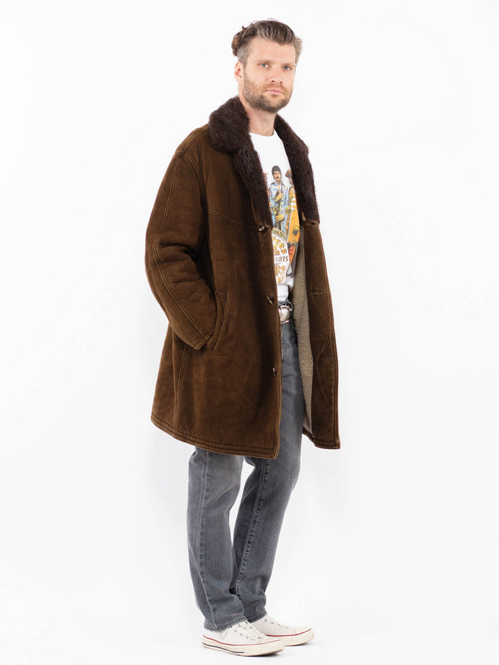 Vintage 70's Men Suede Sherpa Coat in BrownZ1955