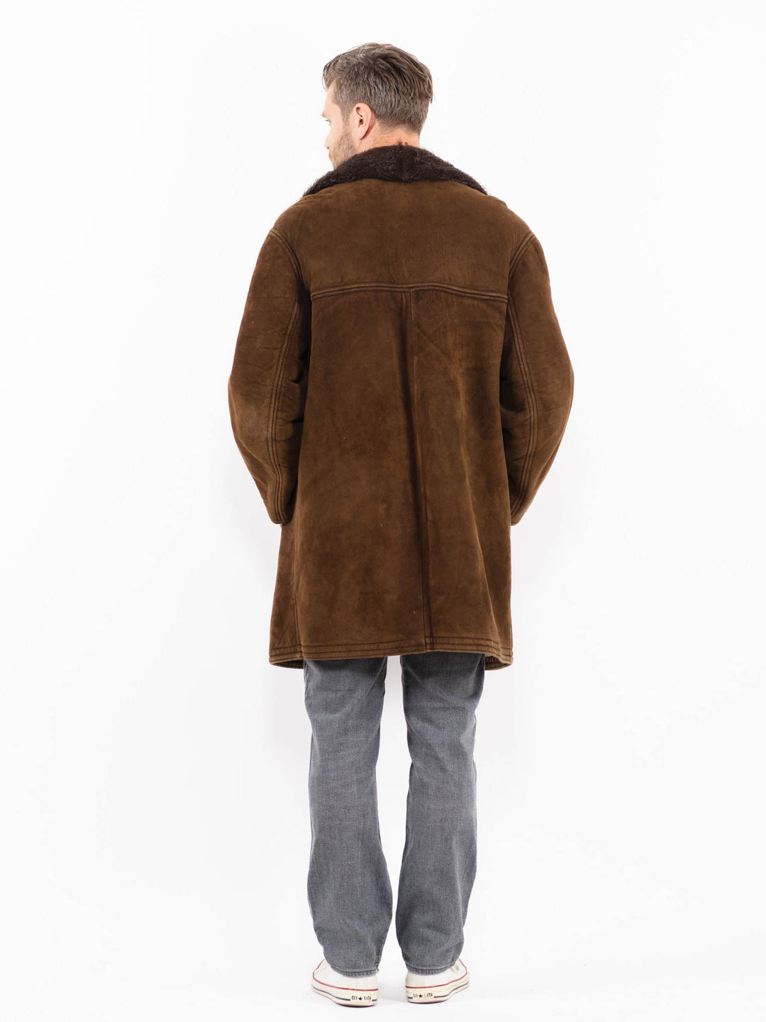 Vintage 70's Men Suede Sherpa Coat in BrownZ1955