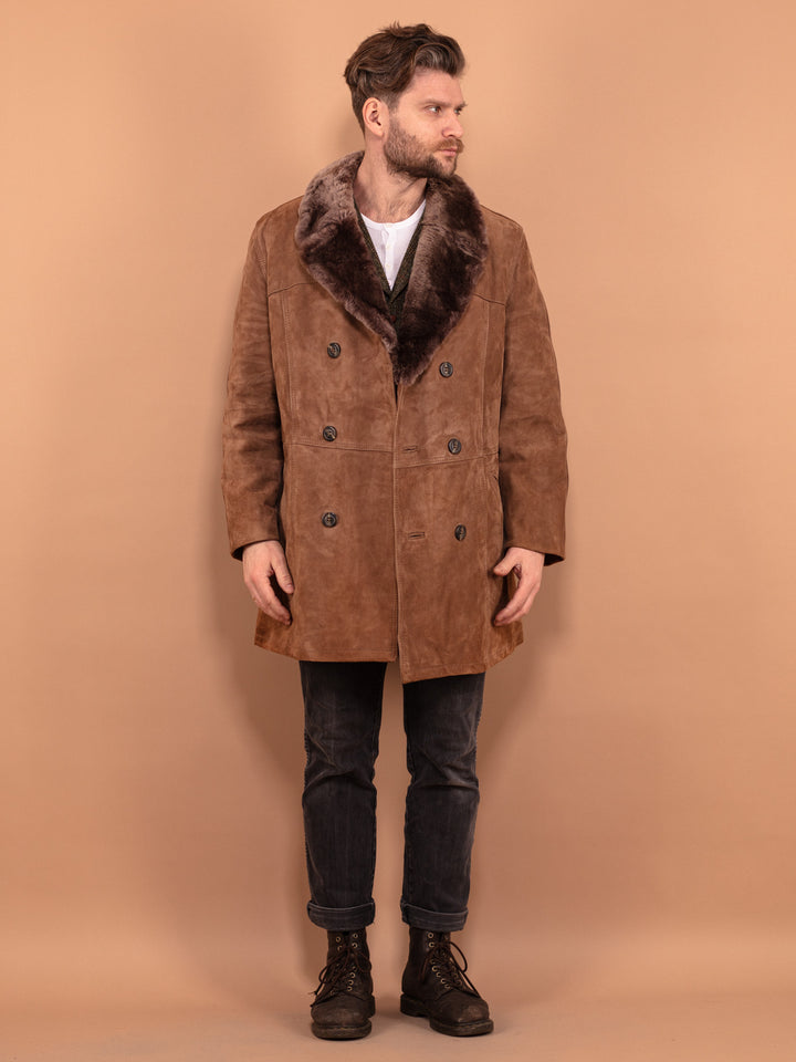 Vintage 70's Men Suede Sherpa Coat in Brown - NorthernGrip