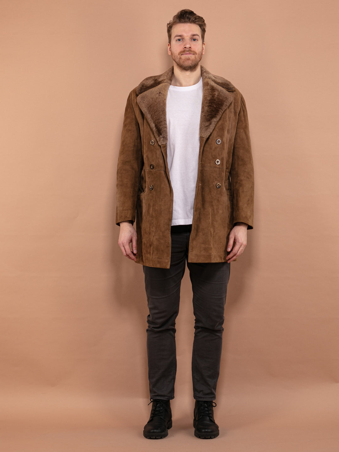 Vintage 70's Men Suede Sherpa Coat in Brown - NorthernGrip