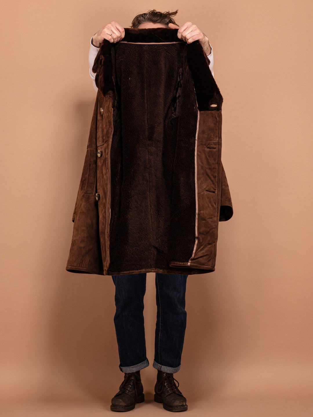 Vintage 70's Men Suede Sherpa Coat in Brown - NorthernGrip