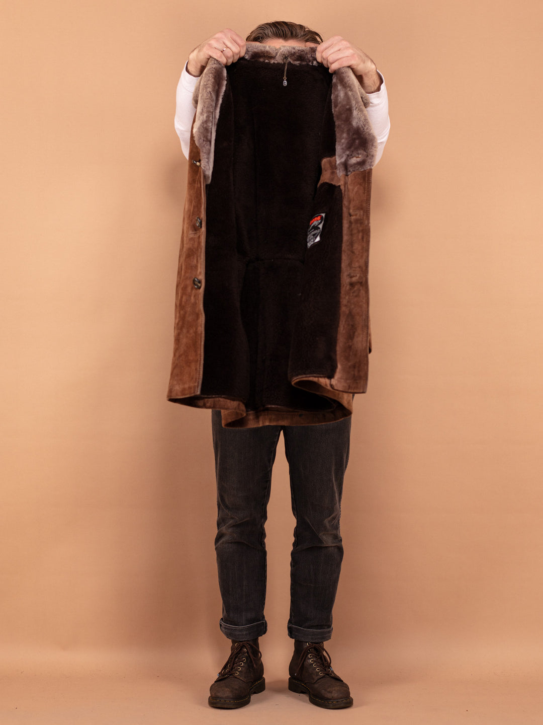 Vintage 70's Men Suede Sherpa Coat in Brown - NorthernGrip