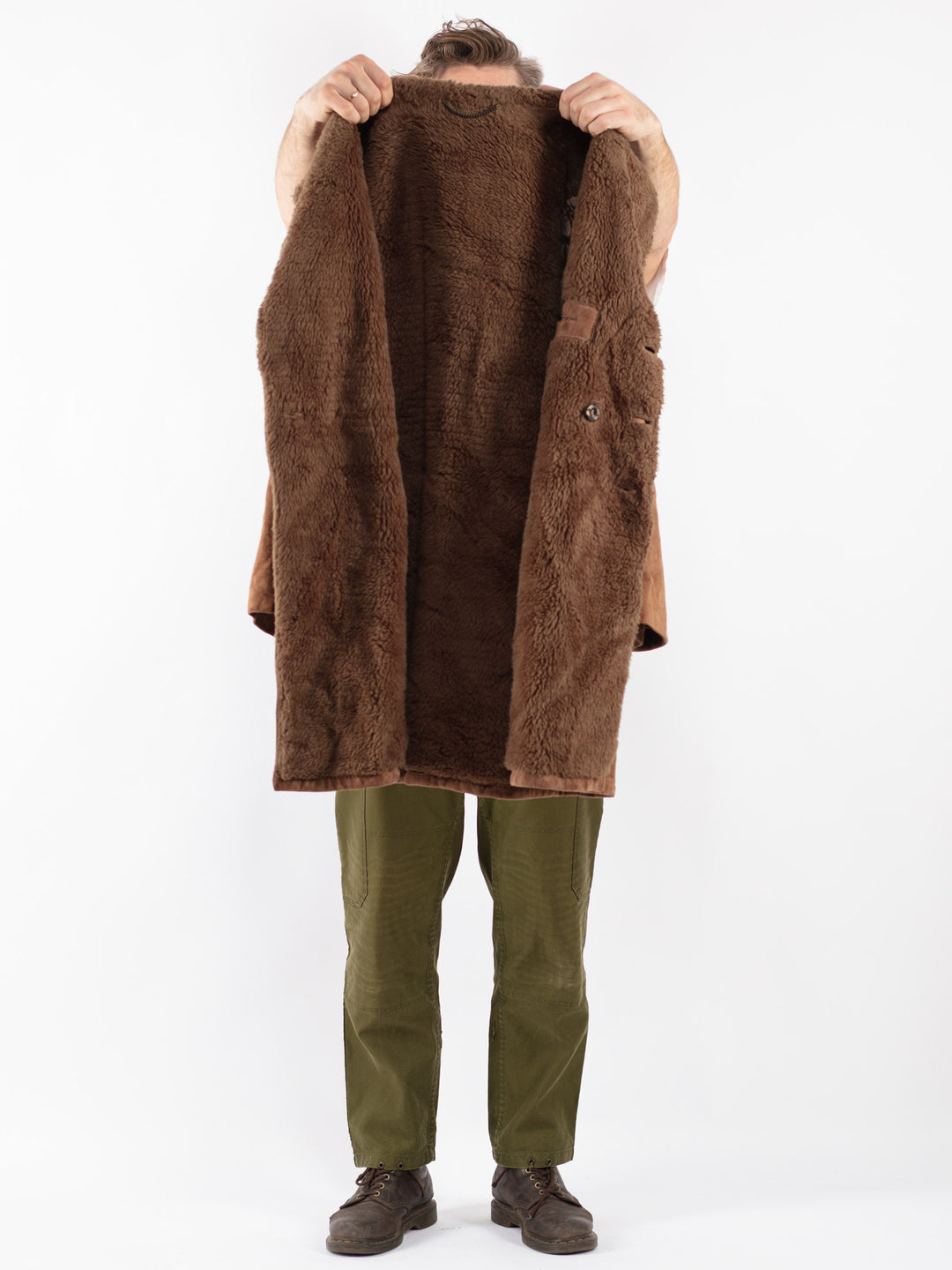 Vintage Men Suede Sherpa Coat in Beige