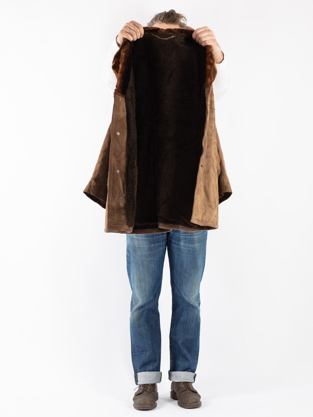 Vintage Men Suede Sherpa Coat in