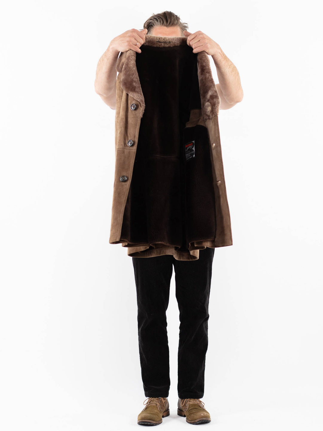 Vintage 70's Men Suede Sherpa Coat in BeigeZ1868