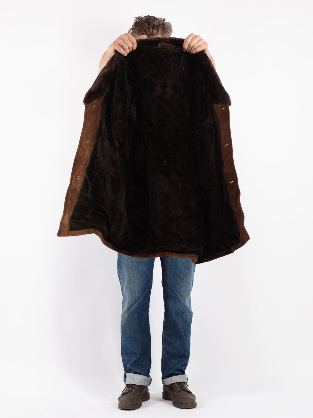 Vintage Men Suede Sherpa Coat in Brown