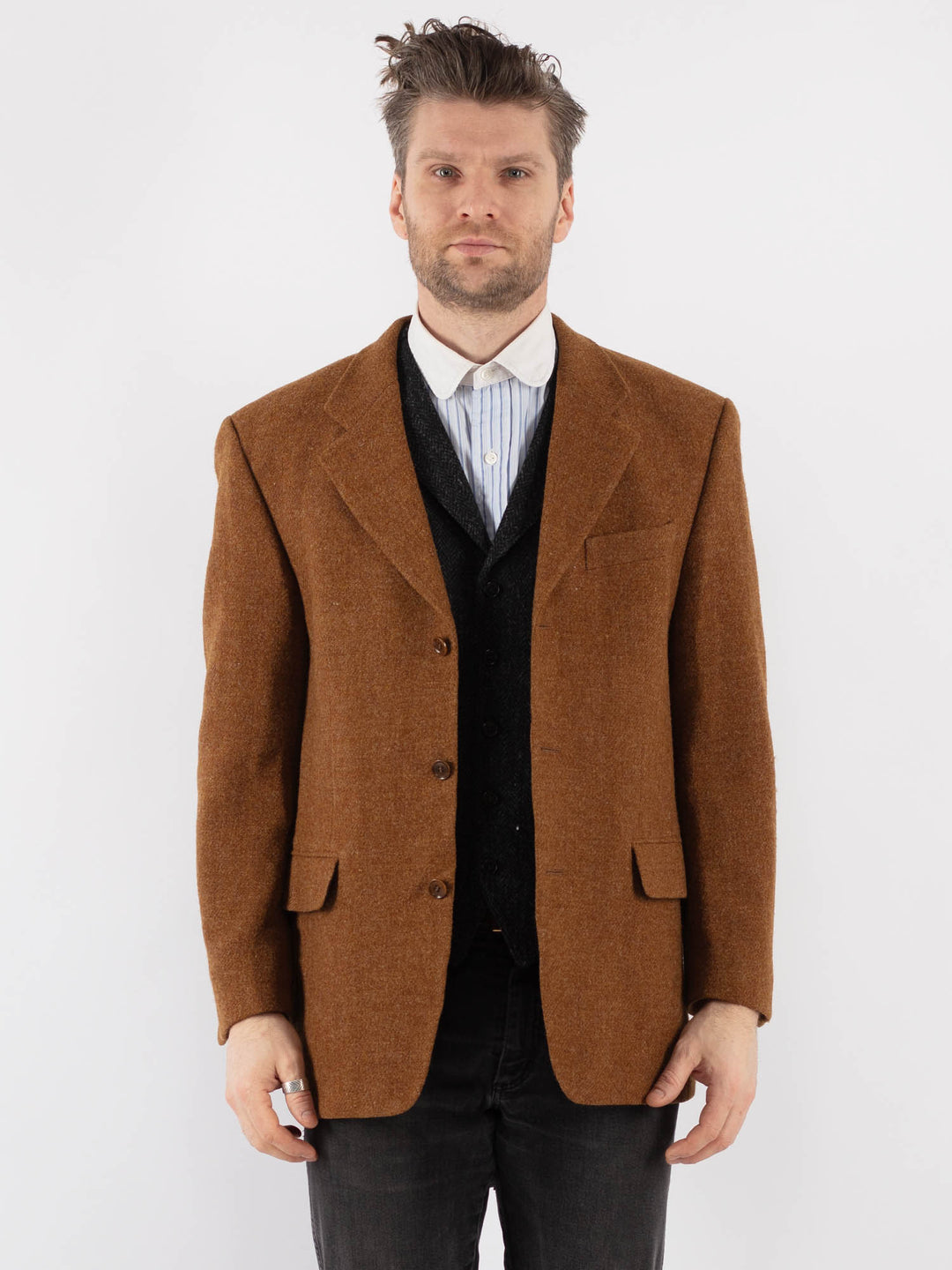 Vintage 70's Men Harris Tweed Jacket in Brown - NorthernGrip