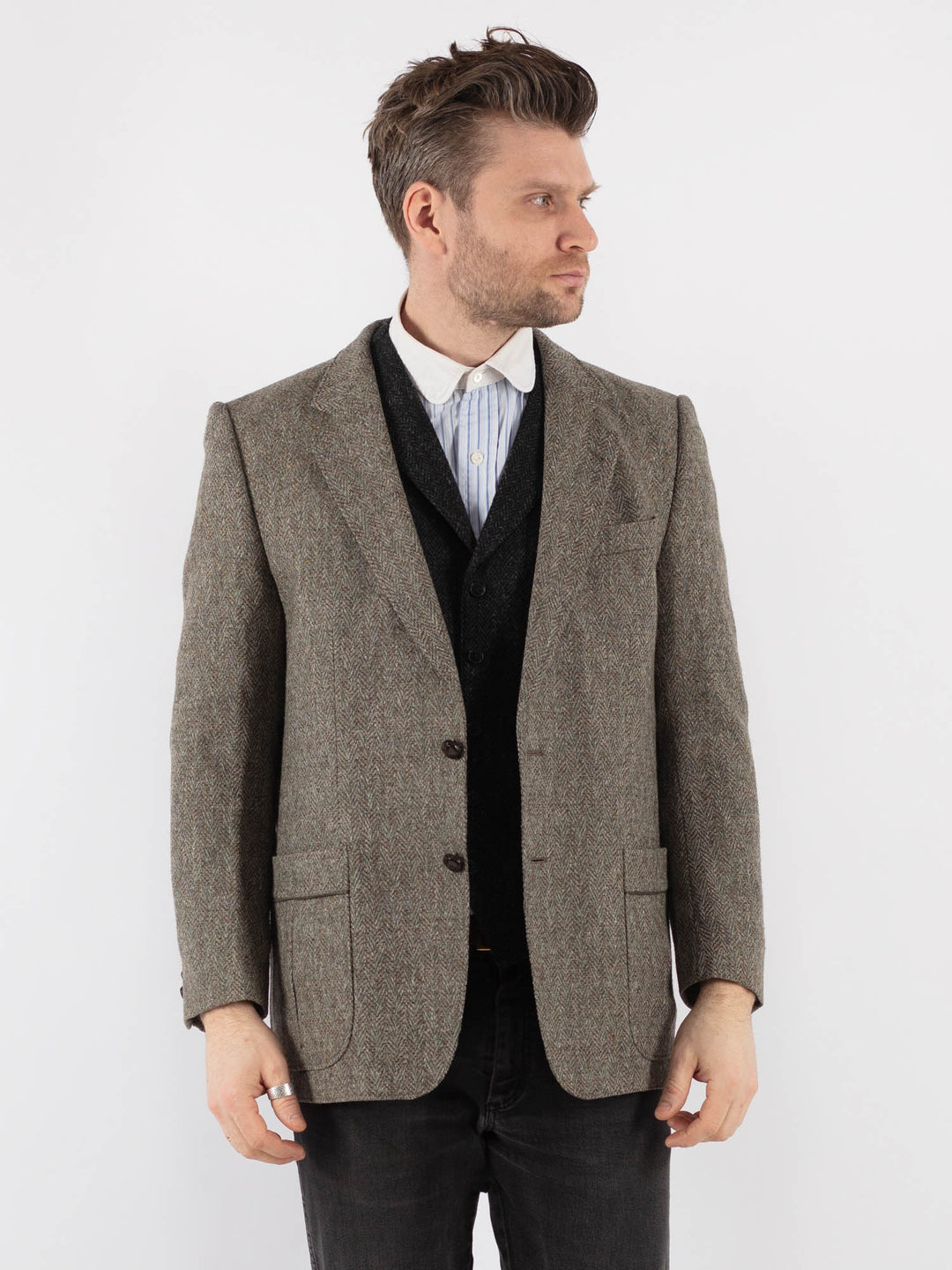 Vintage 70's Men Wool Blazer Jacket in Gray - NorthernGrip