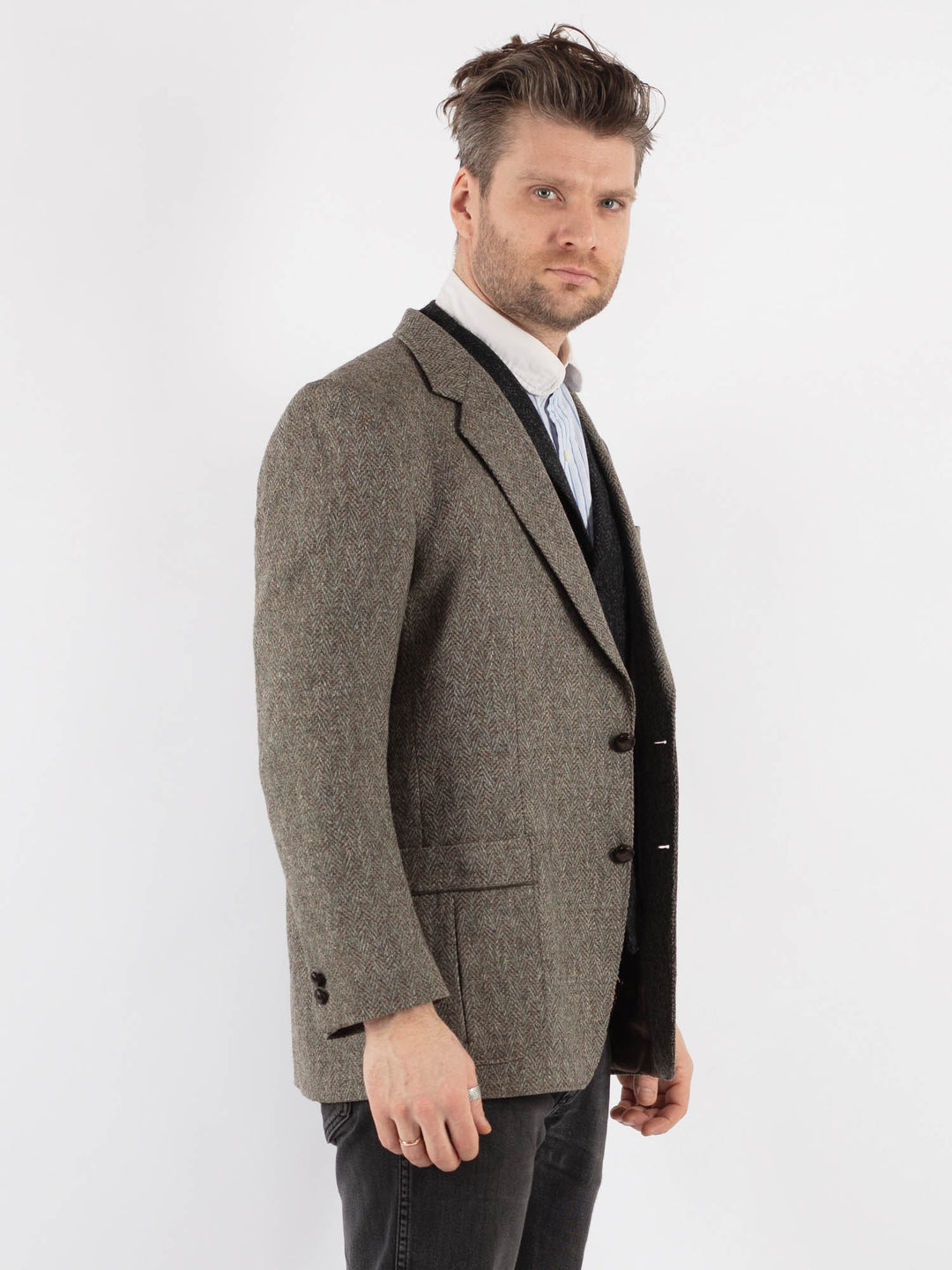 Vintage 70's Men Wool Blazer Jacket in Gray - NorthernGrip