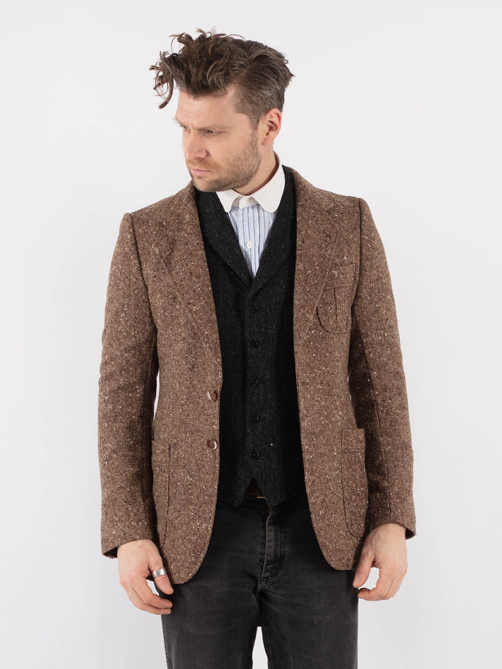 Vintage 70's Men Wool Blazer Jacket in Brown