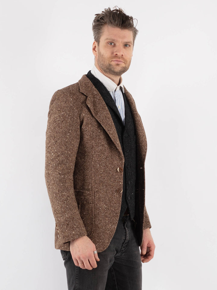 Vintage 70's Men Wool Blazer Jacket in Brown
