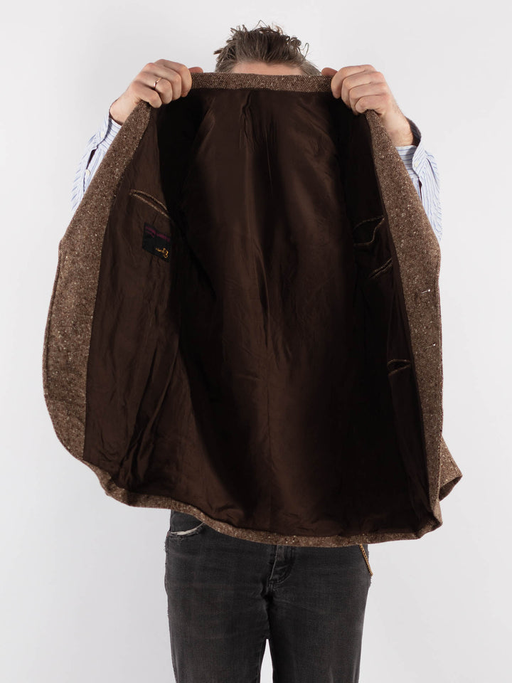 Vintage 70's Men Wool Blazer Jacket in Brown