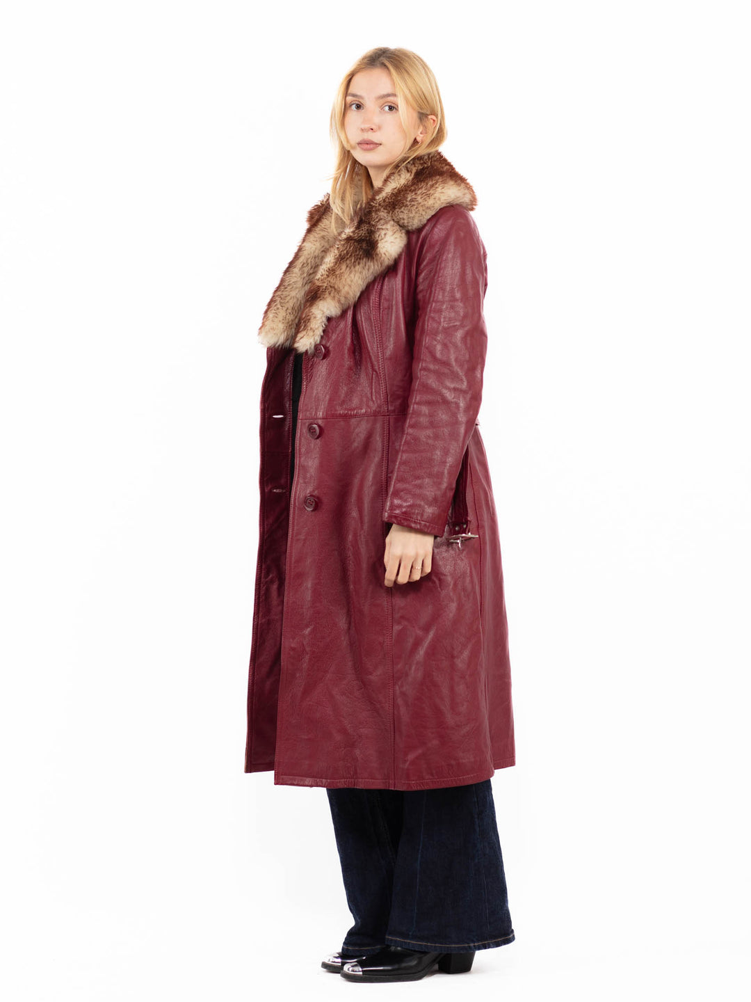 Vintage 70's Women Leather Coat in RedA0786