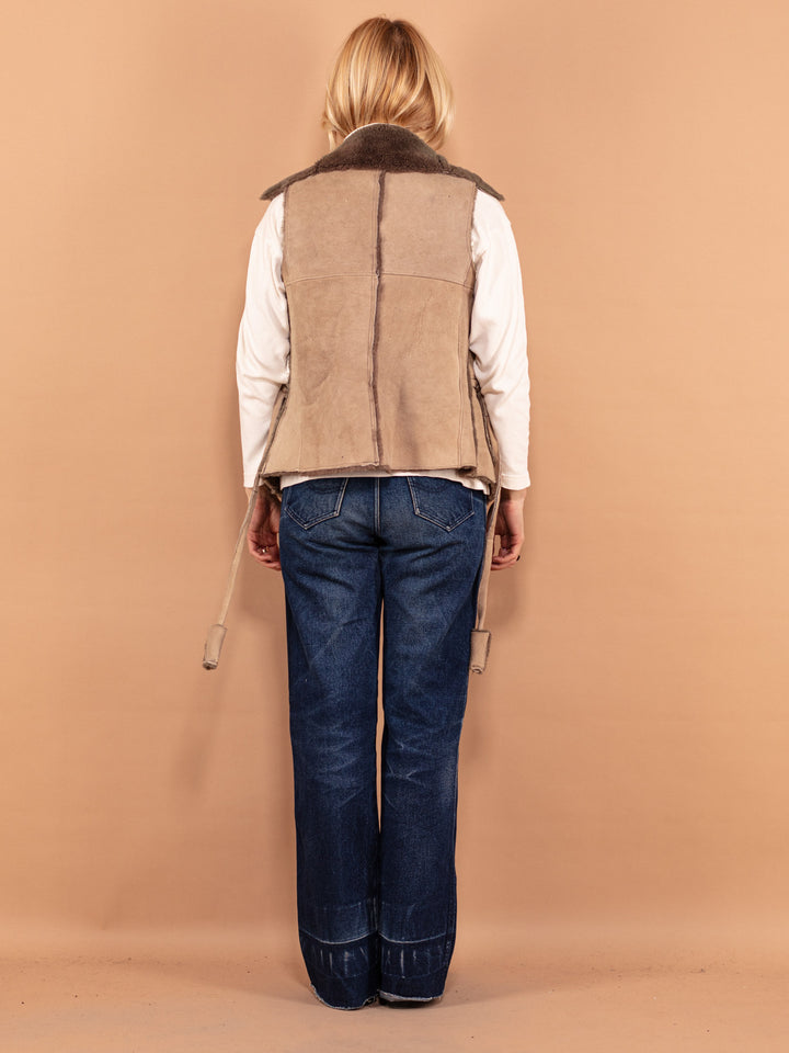 Vintage 70's Women Boho Sheepskin Vest in Beige - NorthernGrip