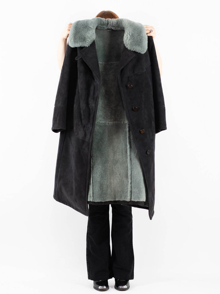 Vintage 70's Women Sheepskin Coat in GrayV9782